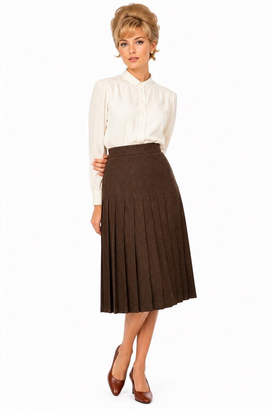 Vintage ‘60s Warner Bros. Studios Costume Dept. Brown Wool Pleated Midi Skirt